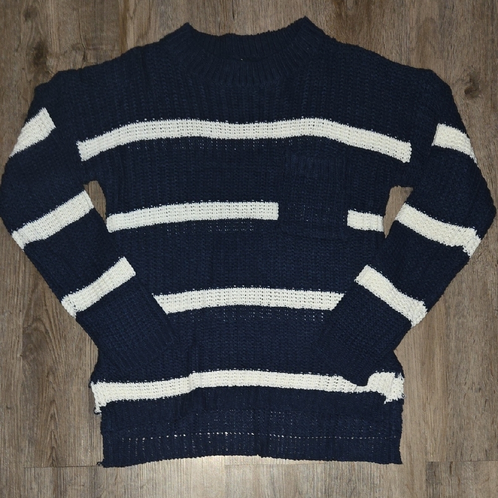 Love Men's Crewneck Sweater in Navy and Cream Stripes